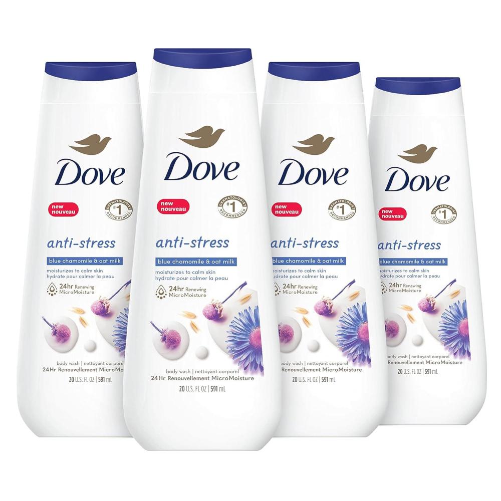 imageDove Body Wash AntiStress Blue Chamomile amp Oat Milk 4 Count for Renewed HealthyLooking Skin Moisturizing Gentle Skin Cleanser with 24hr Renewing MicroMoisture 20 ozBlue Chamomile  Oat Milk