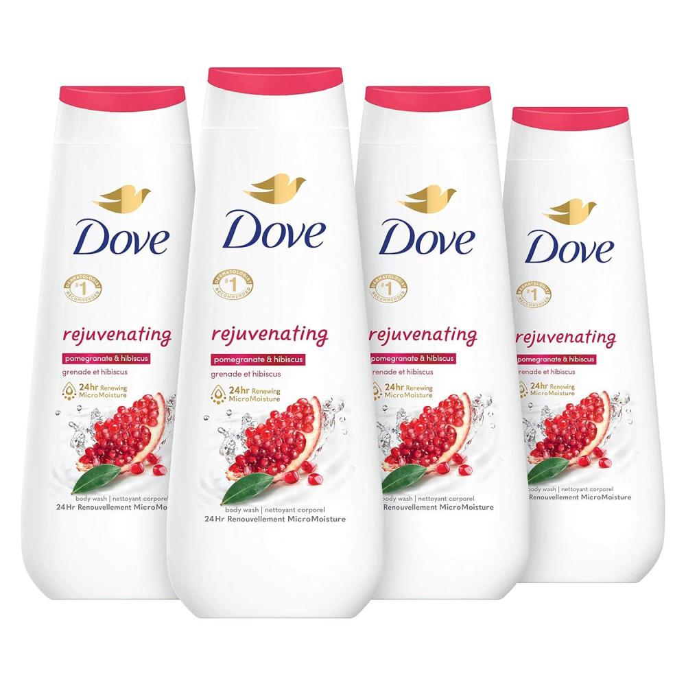 imageDove Body Wash Rejuvenating Pomegranate amp Hibiscus 4 Count for Renewed HealthyLooking Skin Gentle Skin Cleanser with 24hr Renewing MicroMoisture 20 oz20 Fl Oz Pack of 4
