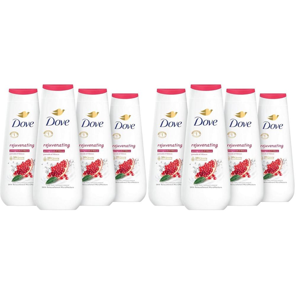 imageDove Body Wash Rejuvenating Pomegranate amp Hibiscus 4 Count for Renewed HealthyLooking Skin Gentle Skin Cleanser with 24hr Renewing MicroMoisture 20 oz20 Fl Oz Pack of 8