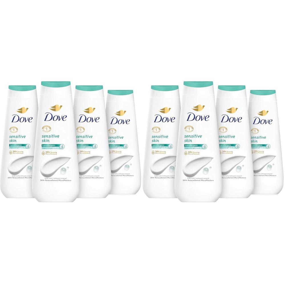 imageDove Body Wash Sensitive Skin 4 Count Hypoallergenic ParabenFree SulfateFree CrueltyFree Moisturizing Skin Cleanser Effectively Washes Away Bacteria While Nourishing Skin 20 oz20 Fl Oz Pack of 8