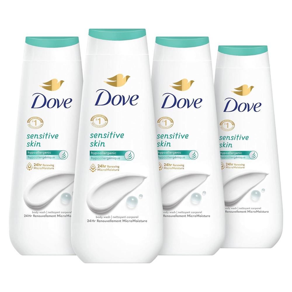 imageDove Body Wash Sensitive Skin 4 Count Hypoallergenic ParabenFree SulfateFree CrueltyFree Moisturizing Skin Cleanser Effectively Washes Away Bacteria While Nourishing Skin 20 oz20 Fl Oz Pack of 4