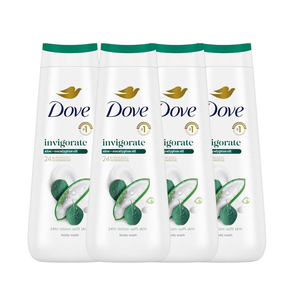 imageDove Body Wash with Pump 4 Count Invigorate Aloe amp Eucalyptus For 24hr LotionSoft Skin Moisturizing Skin Cleanser with No Sulfates No Parabens