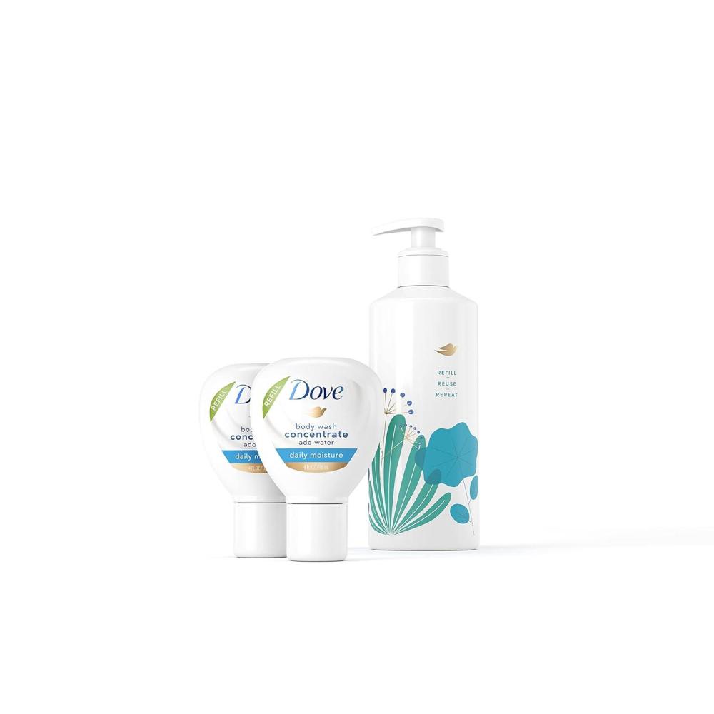 imageDove Concentrate Refills x2 and 100 percent Recycled Reusable Bottle for Instantly Soft Skin Daily Moisture Starter Kit for Lasting Nourishment Body Care 4 fl oz makes 16 fl oz1 Count Pack of 1