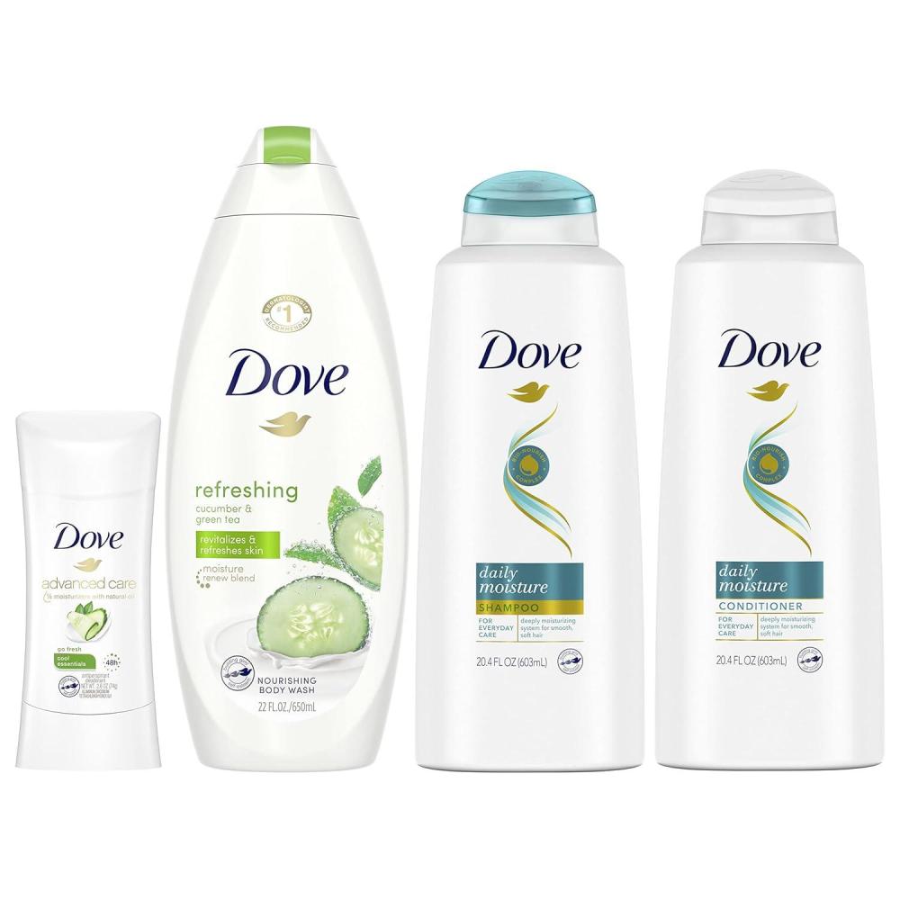 imageDove Cool Moisture Regimen Pack 2 Hair and 2 Skin Products for Soft Skin and Clean Hair4 Piece Set