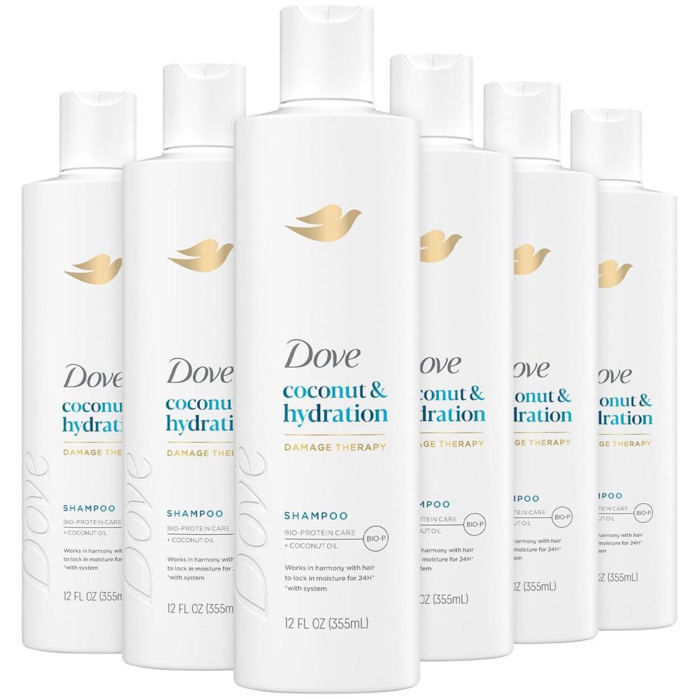 imageDove Damage Therapy Shampoo 6Pack Coconut amp Hydration 24H Hydration for Revitalizing Dry Damaged Hair 12 Oz Ea12 Ounce Pack of 6
