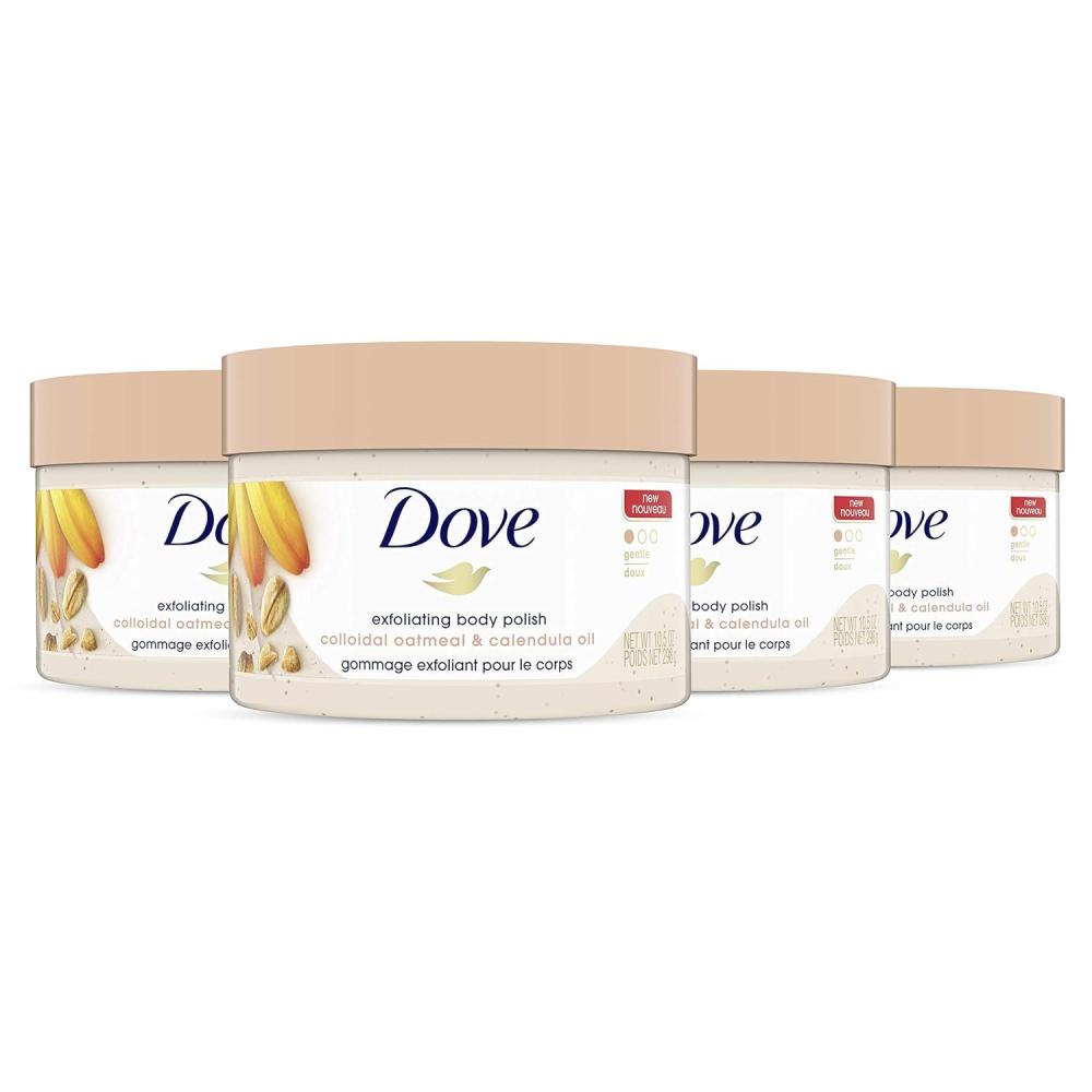 imageDove Exfoliating Body Polish Body Scrub Crushed Almond and Mango Butter 4 Count Exfoliating Scrub for Dry Skin Gently Exfoliates to Reveal Healthy Skin 105 ozOatmeal and Calendula Oil