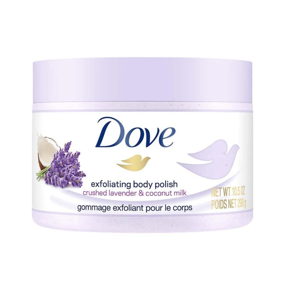 imageDove Exfoliating Body Polish Body Scrub Crushed Almond and Mango Butter 4 Count Exfoliating Scrub for Dry Skin Gently Exfoliates to Reveal Healthy Skin 105 ozLavender Coconut Milk