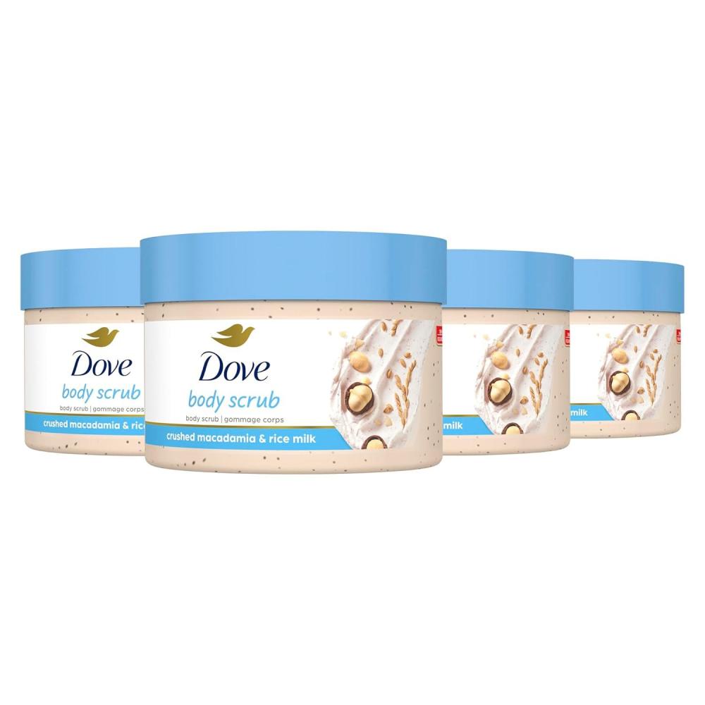 imageDove Exfoliating Body Polish Body Scrub Crushed Almond and Mango Butter 4 Count Exfoliating Scrub for Dry Skin Gently Exfoliates to Reveal Healthy Skin 105 ozCrushed Macadamia and Rice Milk