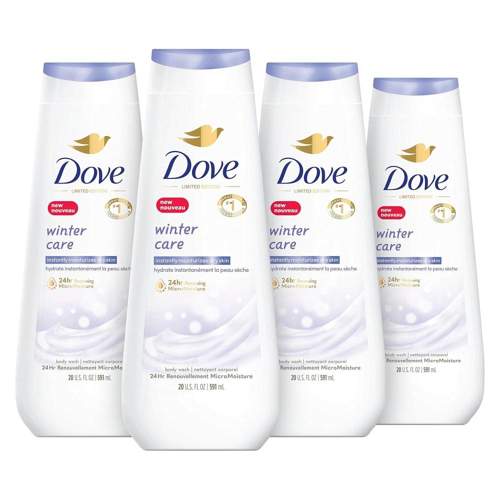 imageDove Limited Edition Body Wash Winter Care 4 Count for Renewed HealthyLooking Skin with 24hr Renewing MicroMoisture Gentle Cleanser Instantly Moisturizes Dry Skin 20 oz