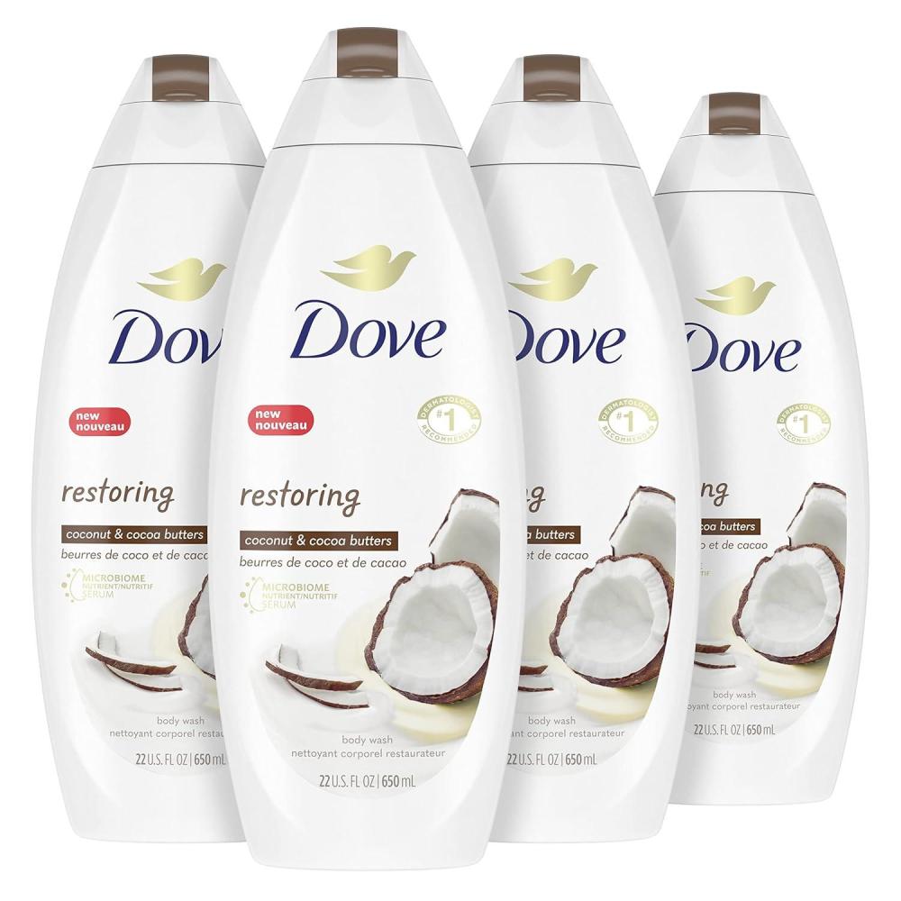 imageDove Purely Pampering Body Wash for Dry Skin Coconut Butter and Cocoa Butter Effectively Washes Away Bacteria While Nourishing Your Skin 22 oz 4 count22 Fl Oz Pack of 4