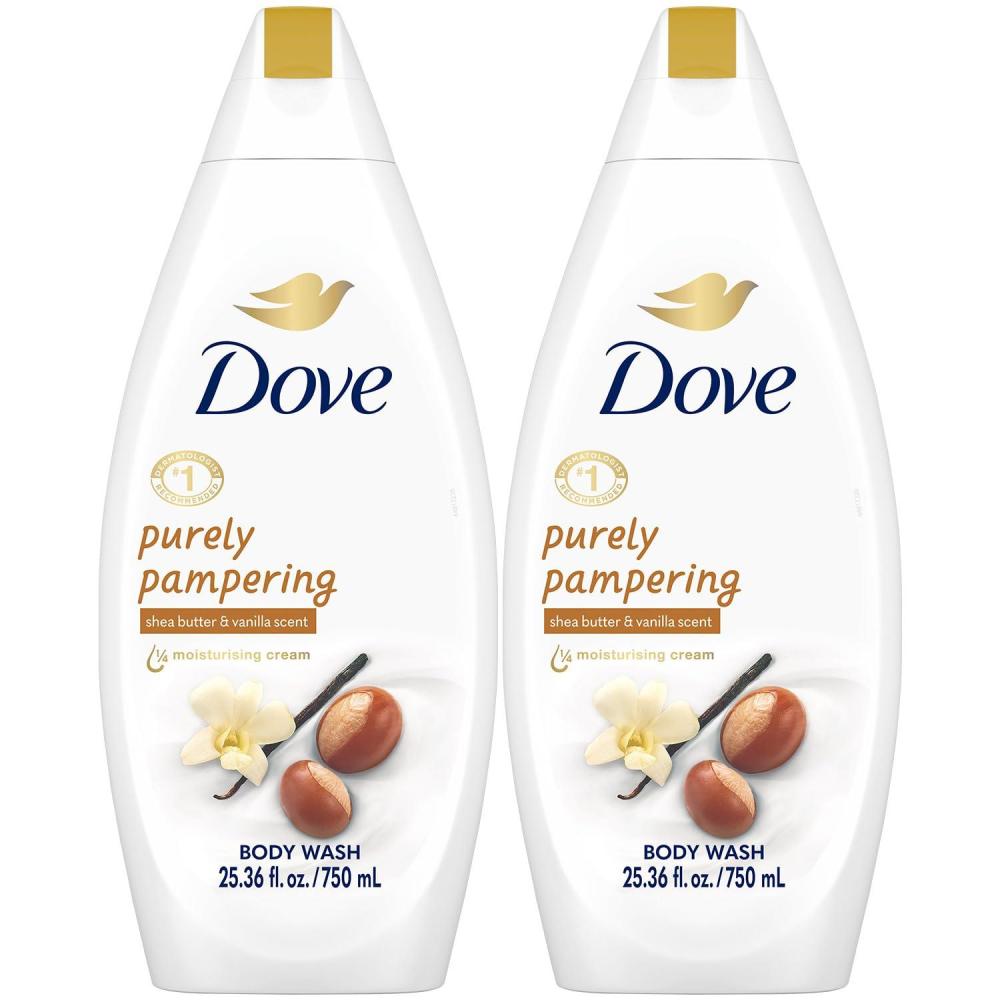 imageDove Purely Pampering Body Wash for Dry Skin Shea Butter with Warm Vanilla Effectively Washes Away Bacteria While Nourishing Your Skin 22 Fl Oz Pack of 4Shea Butter and Warm Vanilla