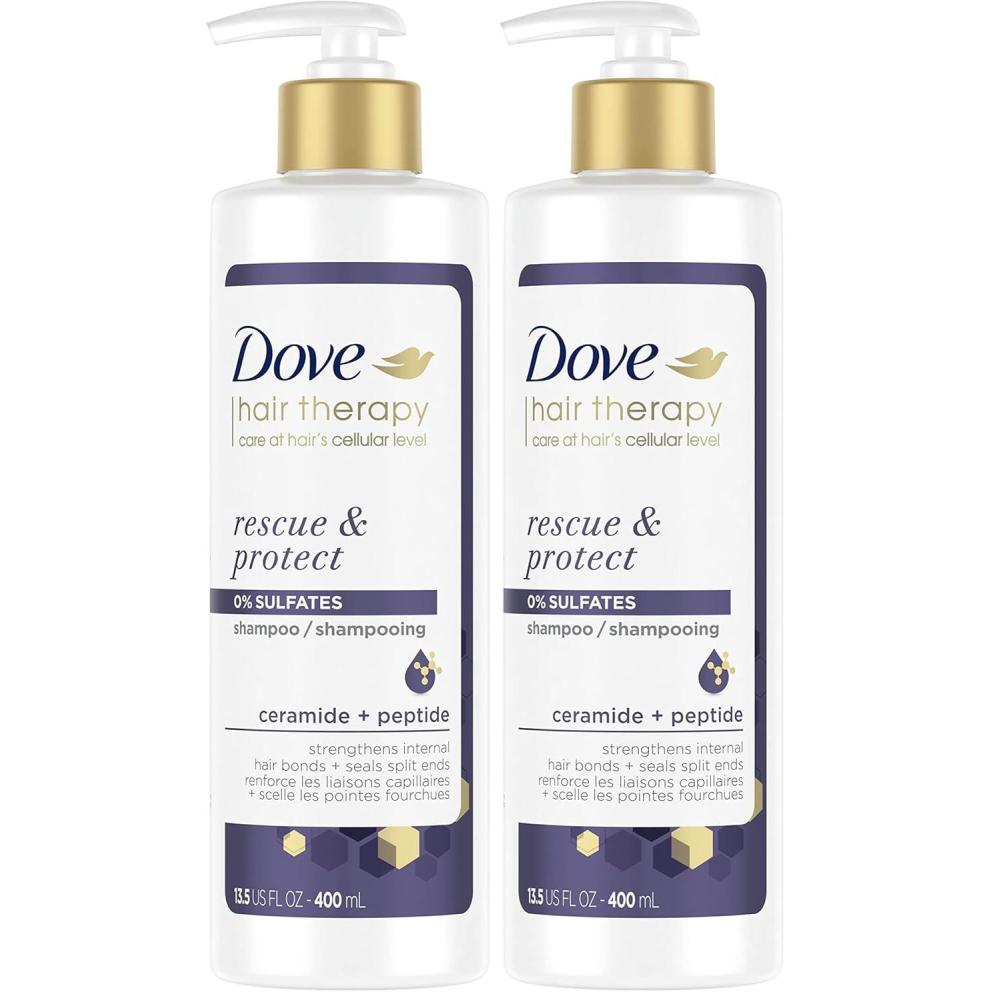 imageDove Rescue and Protect Shampoo 338 fl oz Sulfate Free Shampoo for Damaged Hair Strengthens Hair Seals Split Ends Nourishes for Soft Smooth Healthylooking Hair135 Fl Oz Pack of 2