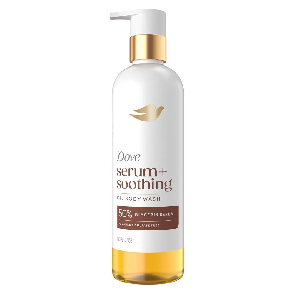 imageDove Serum Shower Oil Body Wash with Glycerin Serum Almond Oil amp Sandalwood Soothing Hydrating Cleanser 153 fl oz