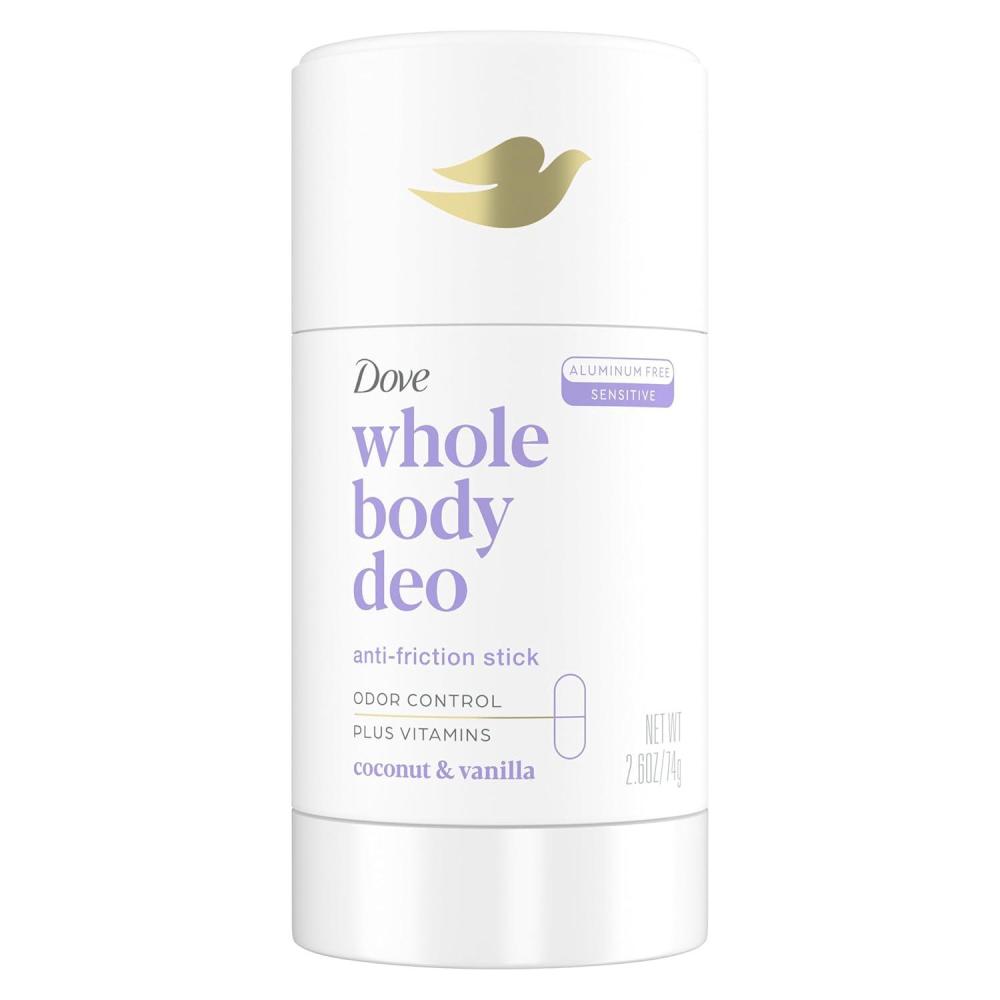 imageDove Whole Body Deo Aluminum Free AntiFriction Deodorant Stick Coconut Vanilla for All Day Odor Control 26 ozCoconut Vanilla