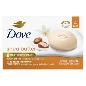 Dove Beauty Bar Soap Shea Butter 4 Count for Nourished, Radiant Skin, Enriches Skin 3.75 oz(1 Ounce (Pack of 4))