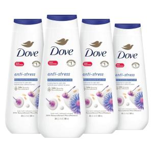 Dove Body Wash Anti-Stress Blue Chamomile & Oat Milk 4 Count for Renewed, Healthy-Looking Skin Moisturizing Gentle Skin Cleanser with 24hr Renewing MicroMoisture 20 oz(Blue Chamomile & Oat Milk)