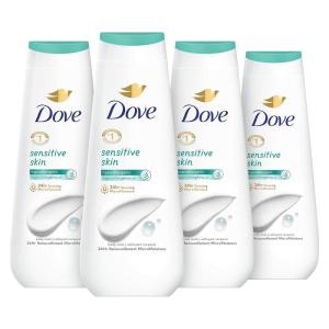 Dove Body Wash Sensitive Skin 4 Count Hypoallergenic, Paraben-Free, Sulfate-Free, Cruelty-Free, Moisturizing Skin Cleanser Effectively Washes Away Bacteria While Nourishing Skin 20 oz(20 Fl Oz (Pack of 4))