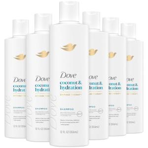 Dove Damage Therapy Shampoo 6-Pack, Coconut & Hydration, 24H Hydration for Revitalizing Dry, Damaged Hair, 12 Oz Ea(12 Ounce (Pack of 6))