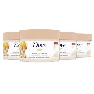Dove Exfoliating Body Polish Body Scrub Crushed Almond and Mango Butter 4 Count Exfoliating Scrub for Dry Skin Gently Exfoliates to Reveal Healthy Skin 10.5 oz(Oatmeal and Calendula Oil)