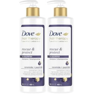 Dove Rescue and Protect Shampoo, 33.8 fl oz – Sulfate Free Shampoo for Damaged Hair, Strengthens Hair, Seals Split Ends, Nourishes for Soft, Smooth, Healthy-looking Hair(13.5 Fl Oz (Pack of 2))
