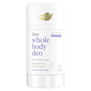 Dove Whole Body Deo Aluminum Free Anti-Friction Deodorant Stick Coconut + Vanilla for All Day Odor Control 2.6 oz(Coconut & Vanilla)