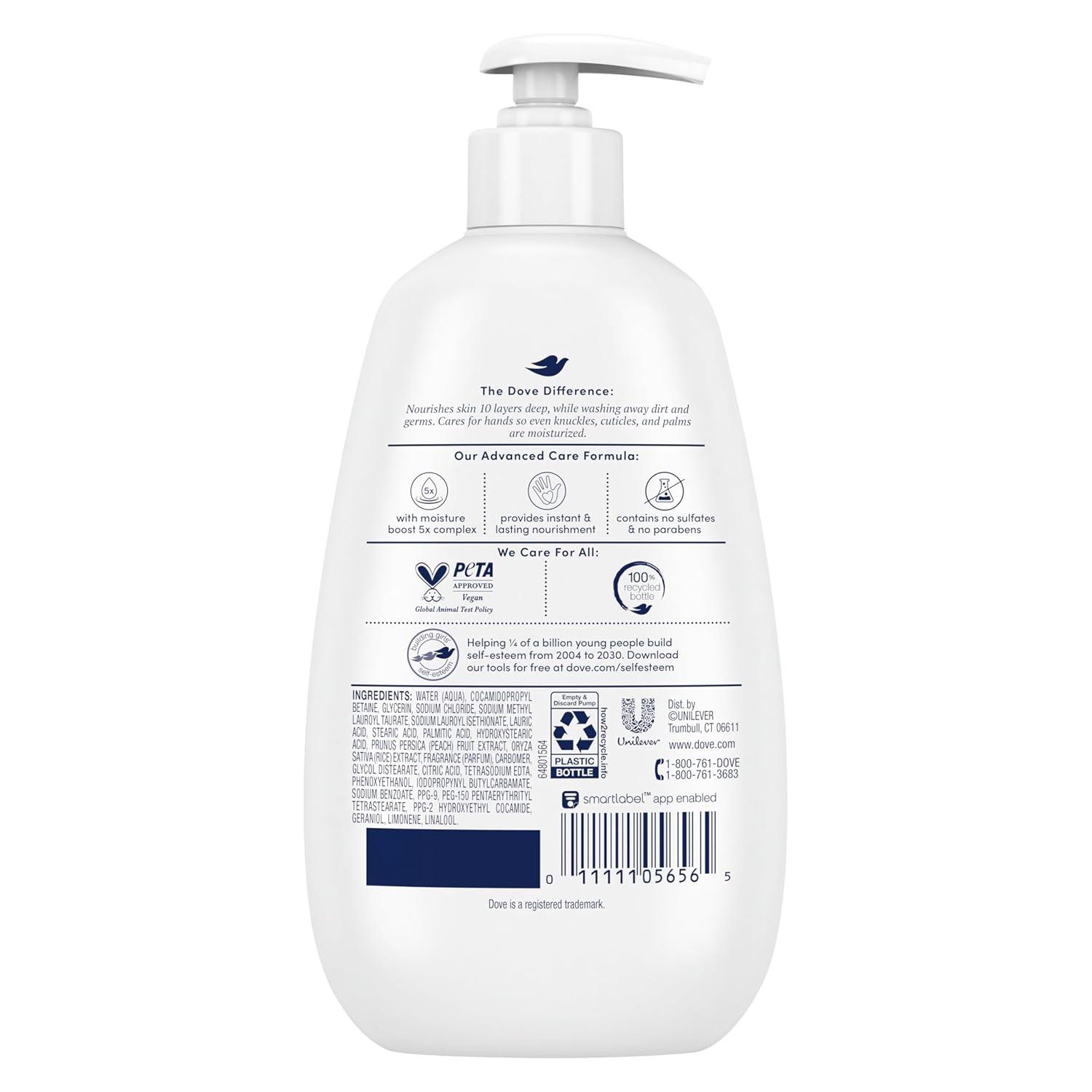 imageDove Advanced Care Hand Wash Peach amp Rice Milk 4 Count for Washing Away Dirt amp Germs While Nourishing Skin 10 Layers Deep with Moisture Boost 5X Complex12 Fl Oz Pack of 4