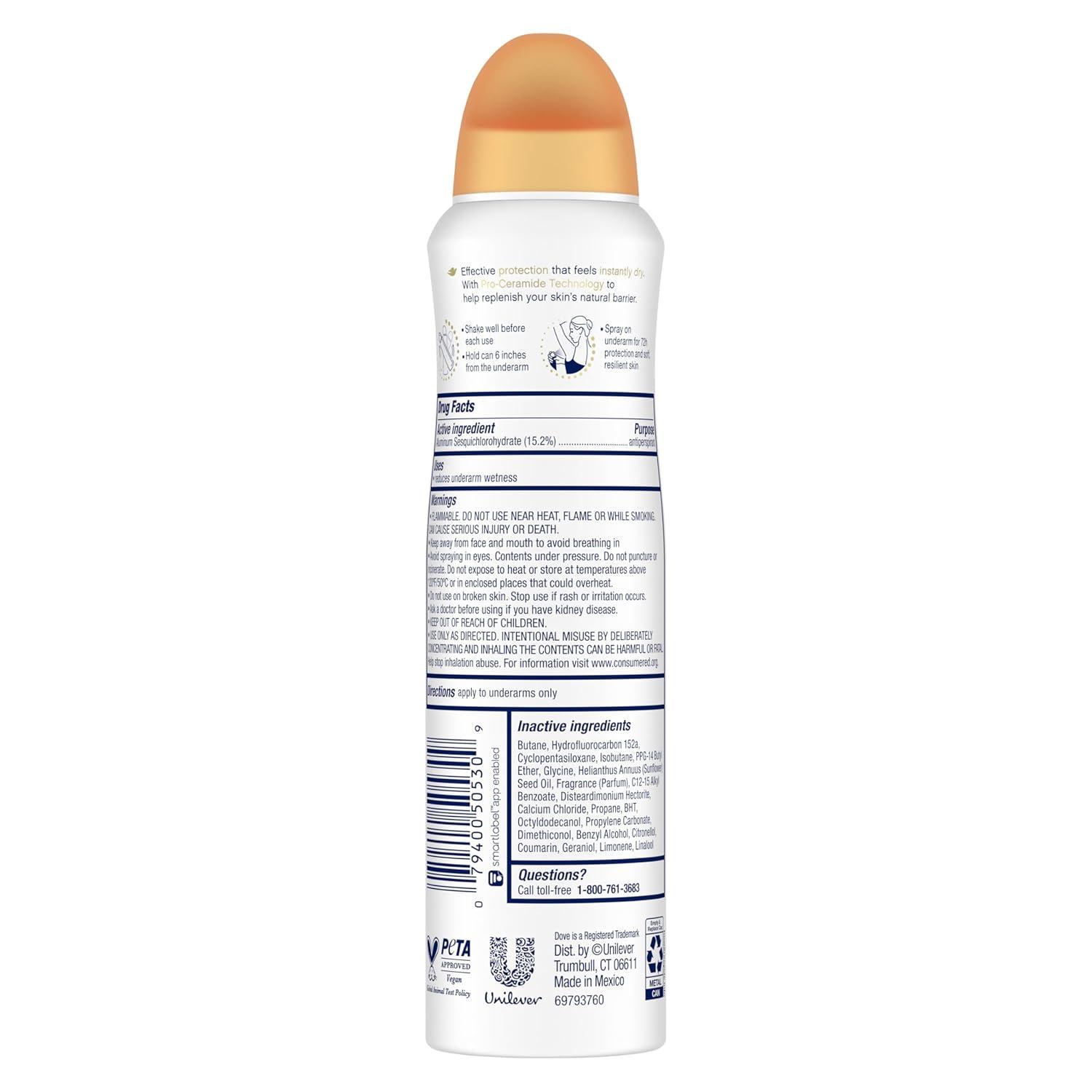 imageDove Advanced Care Antiperspirant Deodorant Dry Spray Peach amp Chamomile Tea 3ct underarm care boosts skins ceramide levels 72hour odor control ampallday sweat protection ProCeramide technology 38 oz