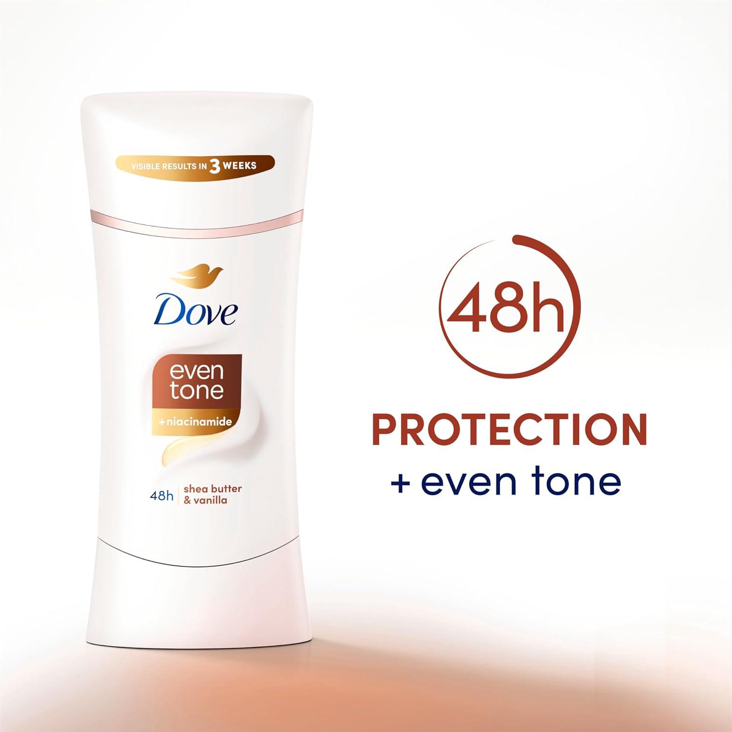 imageDove Antiperspirant Deodorant Stick Even Tone Shea Butter amp Vanilla Pack of 3 for 48h Odor and Sweat Protection amp Skin Restoration with Niacinamide amp Visible Results in 3 Weeks 26 oz