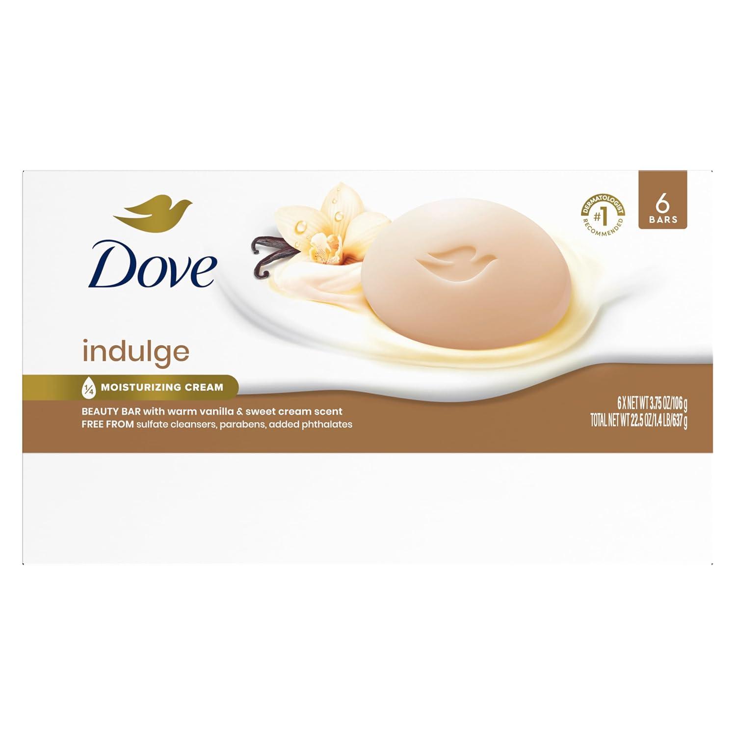 imageDove Indulge Soap Bar 6 Bars Warm Vanilla Sweet Cream for Hydrated amp Soft Skin 375 oz