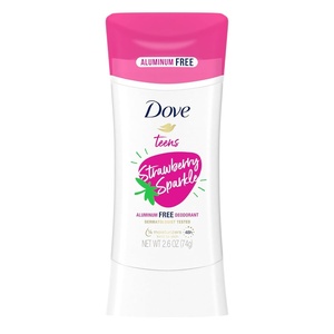 Dove Teens Deodorant Stick Strawberry Sparkle, for gentle underarm care, 48-hour odor protection and aluminum free deodorant, 2.6 oz(2.6 Ounce (Pack of 1))