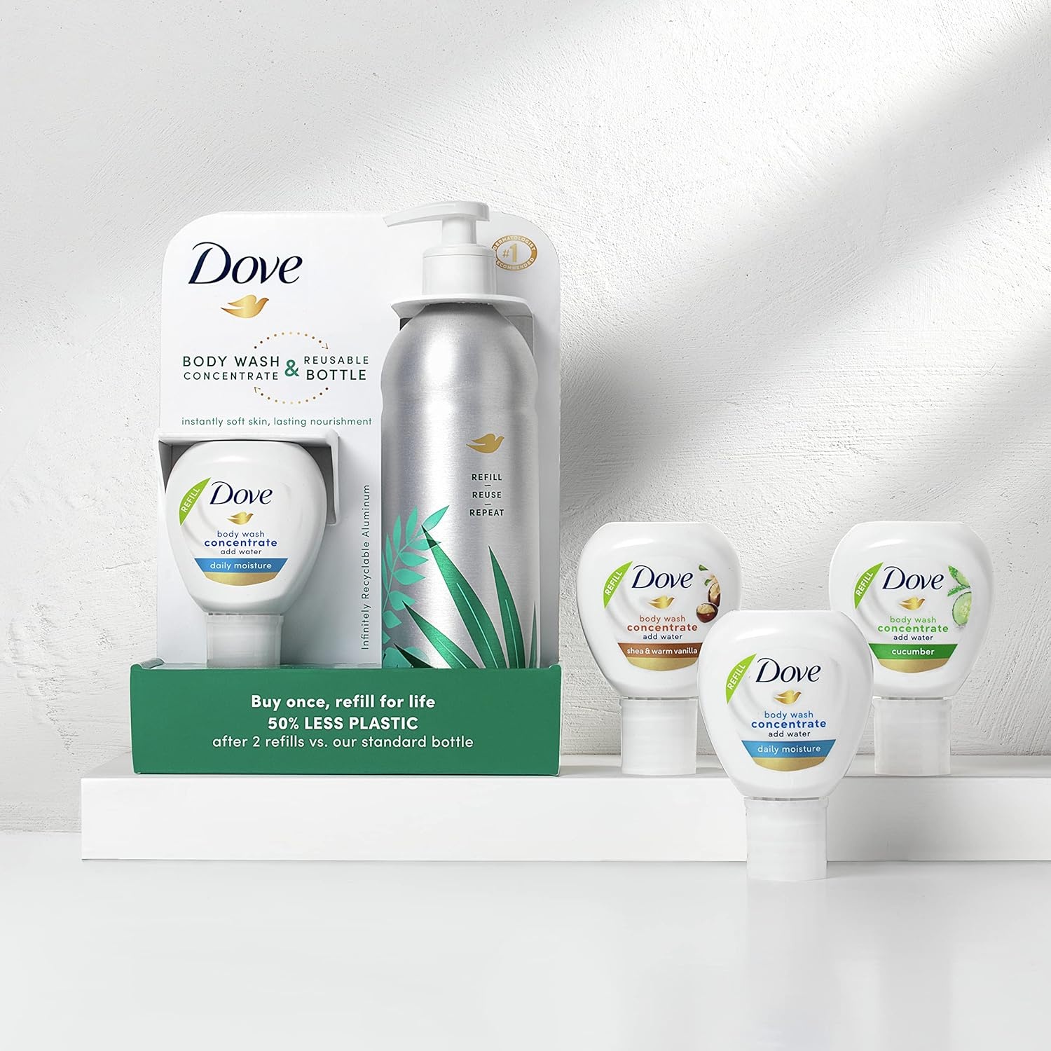image:imageDove Concentrate Refill 4 Count for Instantly Soft Skin and Lasting Nourishment Daily Moisture Refill for use Reusable Bottle 4 fl oz makes 16 fl oz of Body WashUnscented
