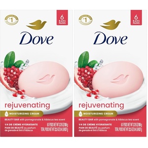 Dove Beauty Bar Soap Rejuvenating Pomegranate & Hibiscus Tea 6 Count for Revitalized Skin, Refreshes Skin 3.75 oz(3.75 Ounce (Pack of 12))