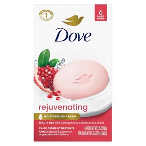 Dove Beauty Bar Soap Rejuvenating Pomegranate & Hibiscus Tea 6 Count for Revitalized Skin, Refreshes Skin 3.75 oz(3.75 Ounce (Pack of 6))